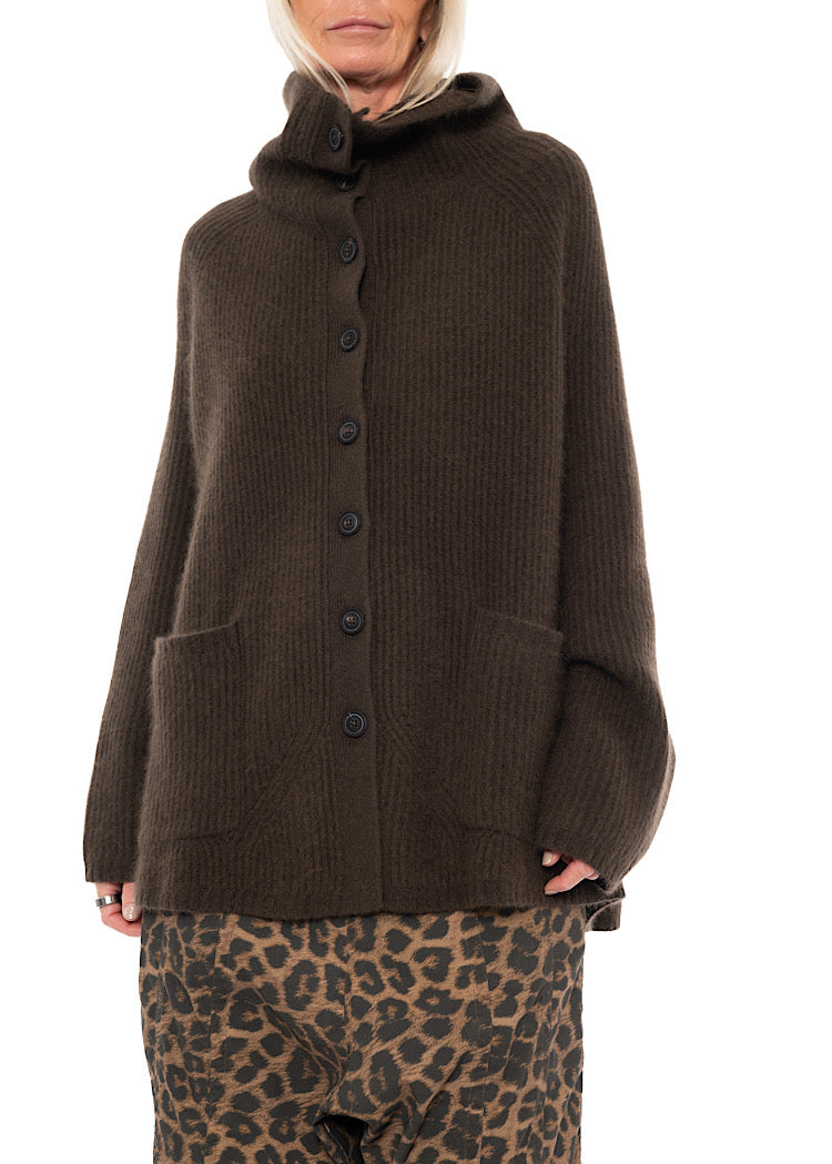 MERINO RACCOON FUNNEL NECK CARDIGAN