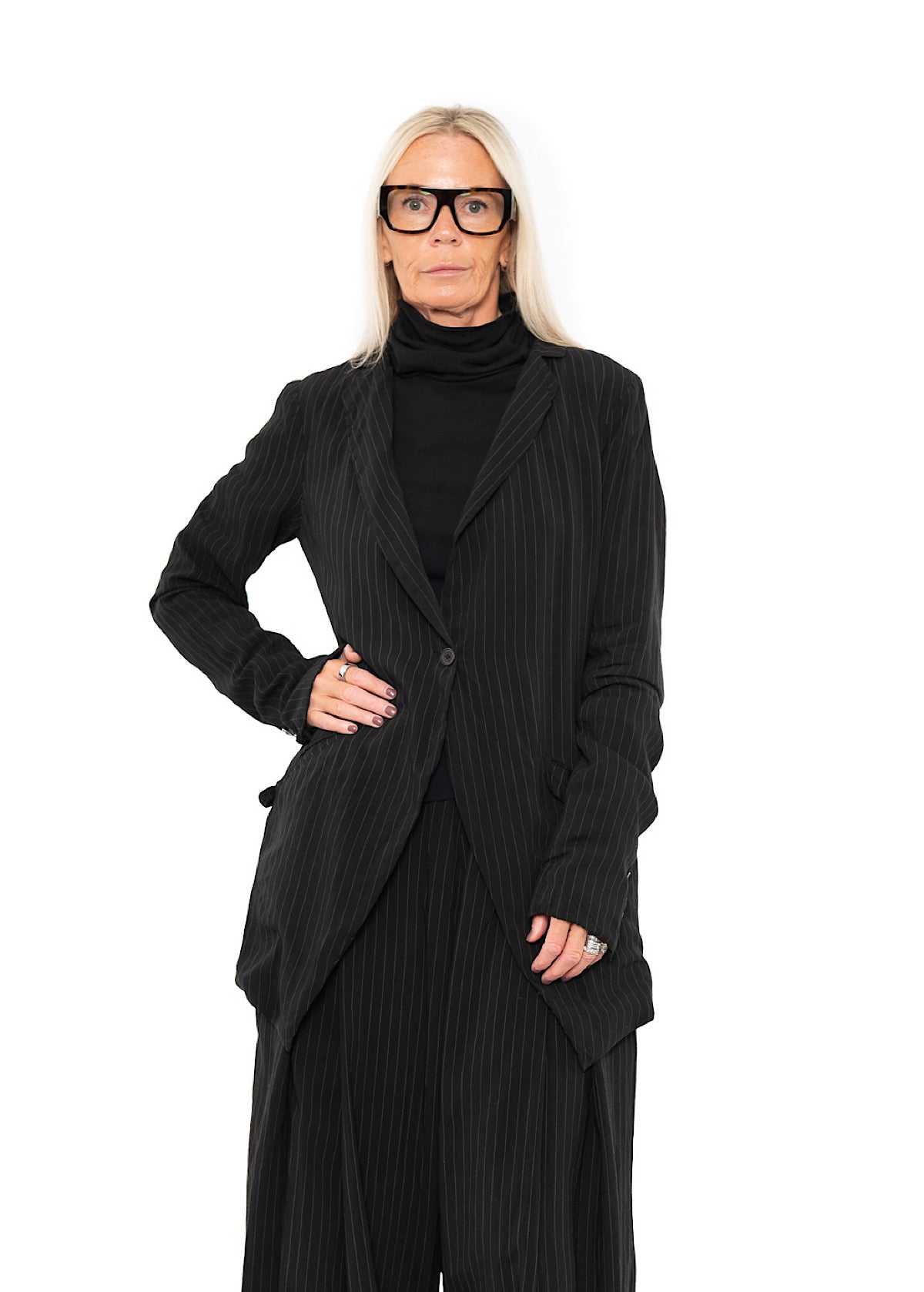 FLUID PINSTRIPE LONGLINE JACKET