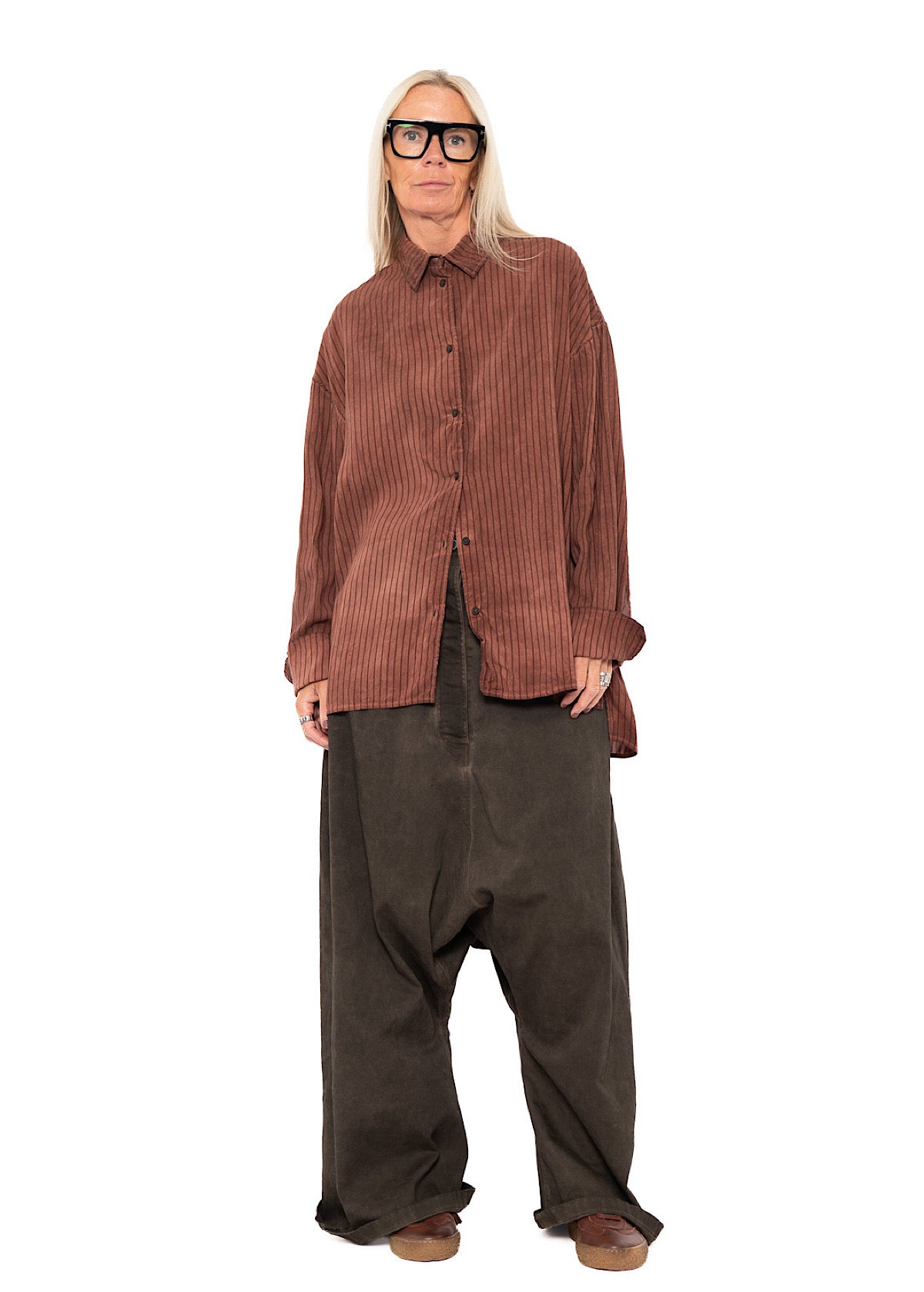 GARMENT-DYED SILK STRIPE SHIRT