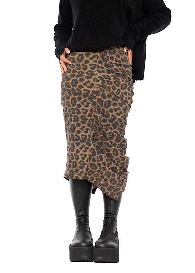 LEOPARD PRINT DRAPED TECHNO SKIRT