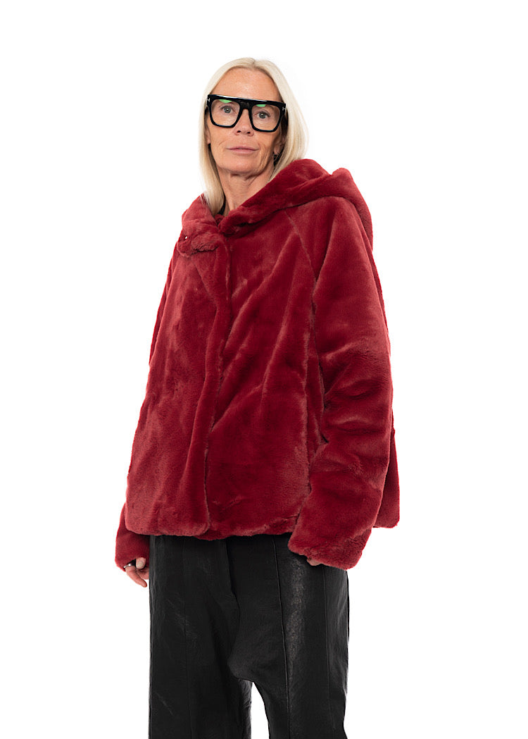 CROPPED HOODED FAUX FUR JACKET