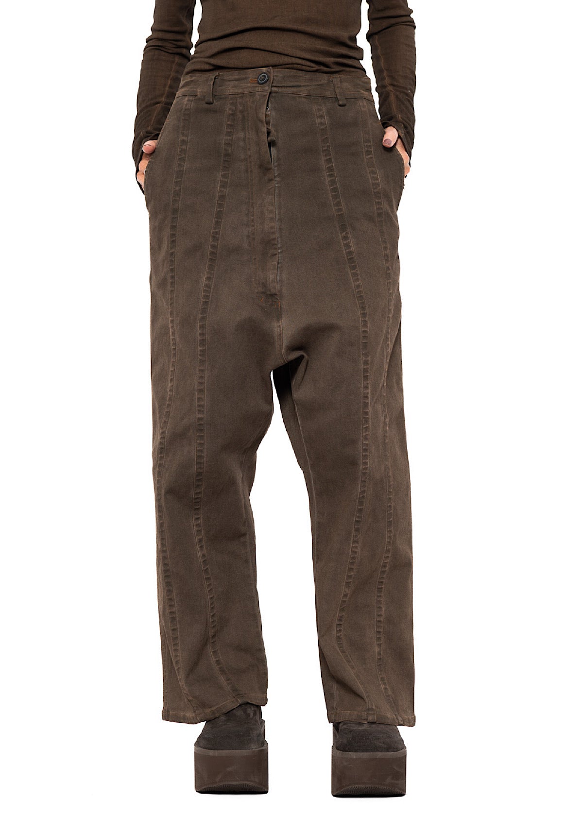 STRAIGHT-LEG DROP-CROTCH DENIM TROUSER