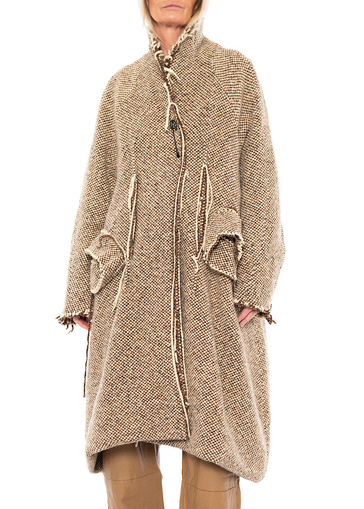 OVERSIZED DISTRESSED CHECK WOOL COAT