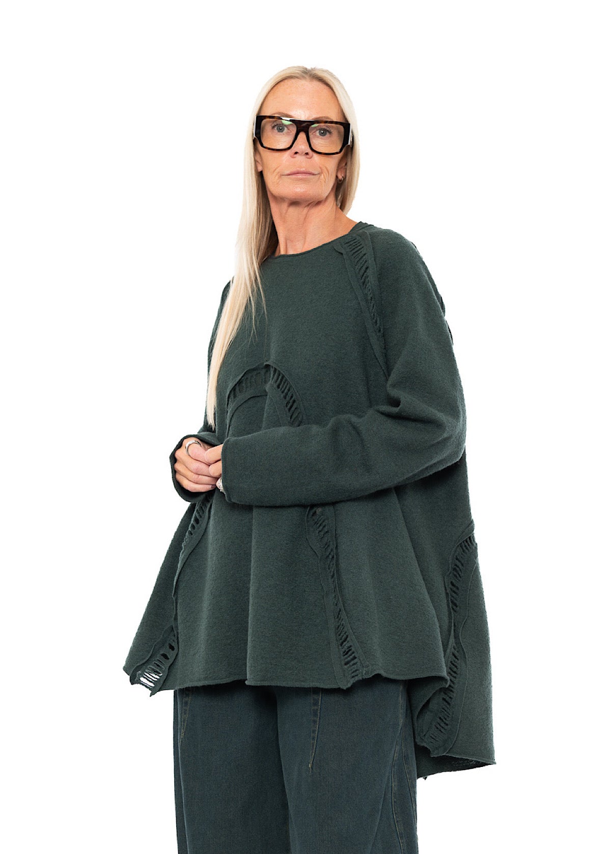 BOILED WOOL LADDER STITCH TUNIC