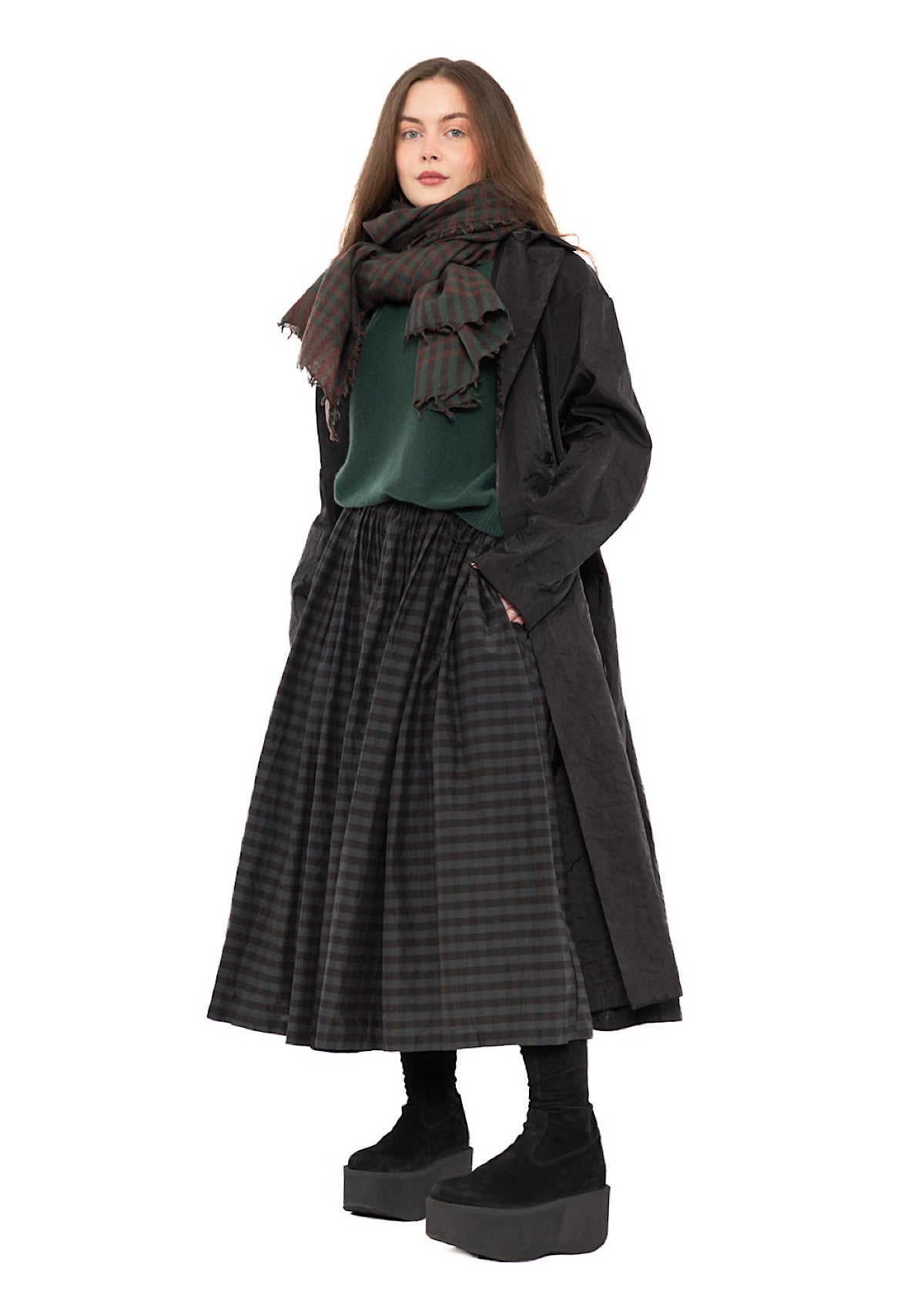 CHECKED COTTON-SILK SKIRT