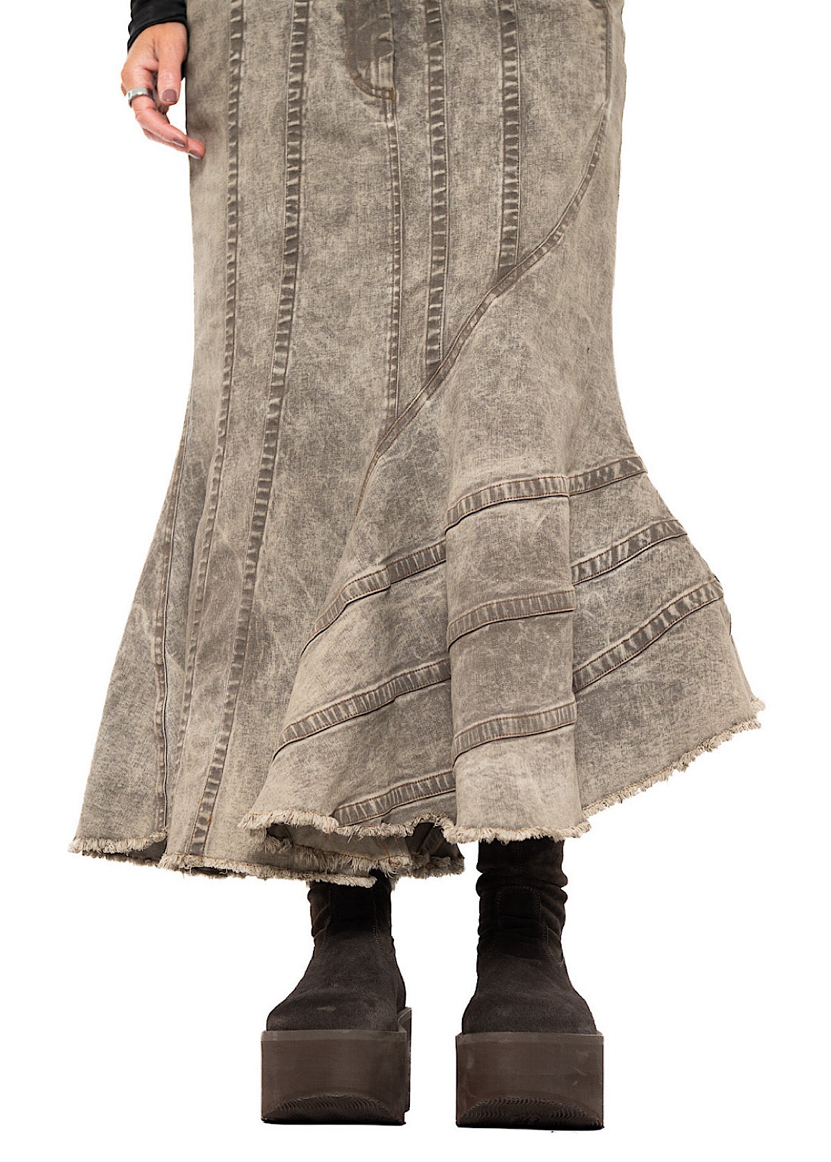 FISHTAIL STRETCH DENIM SKIRT