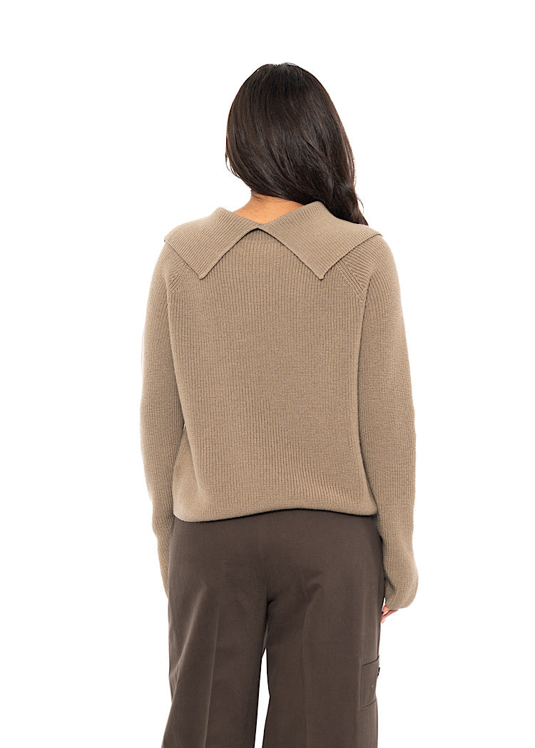 OPEN COLLAR MERINO WOOL PULLOVER