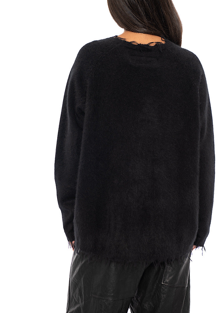 FRAYED FOX WOOL SILK PULLOVER