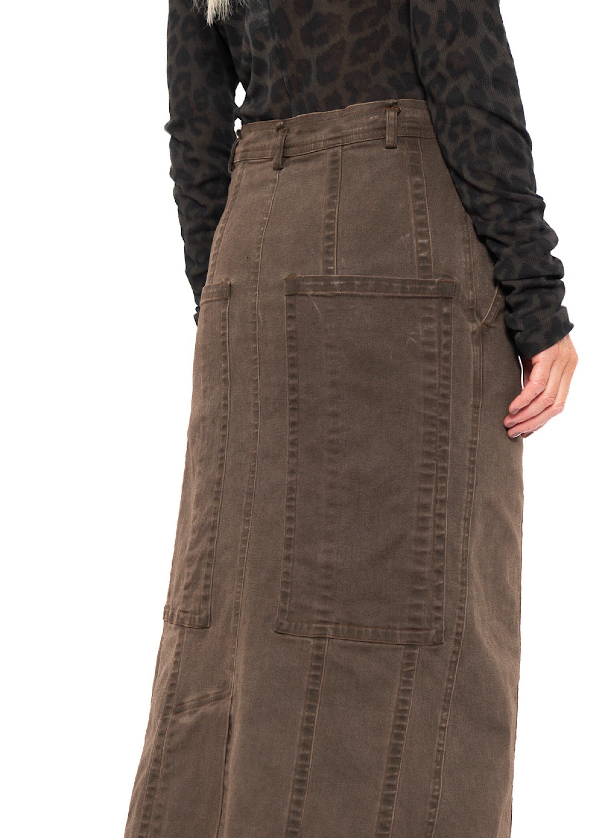 STRETCH DENIM MAXI SKIRT