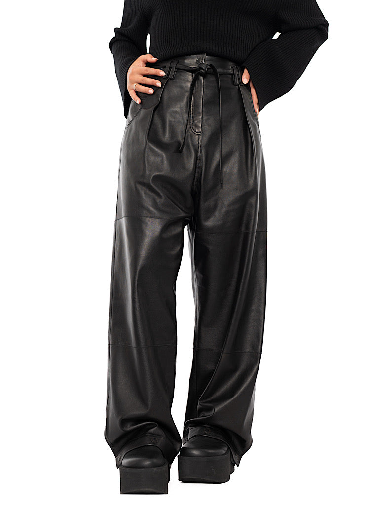 RELAXED WIDE LEG LEATHER TROUSER