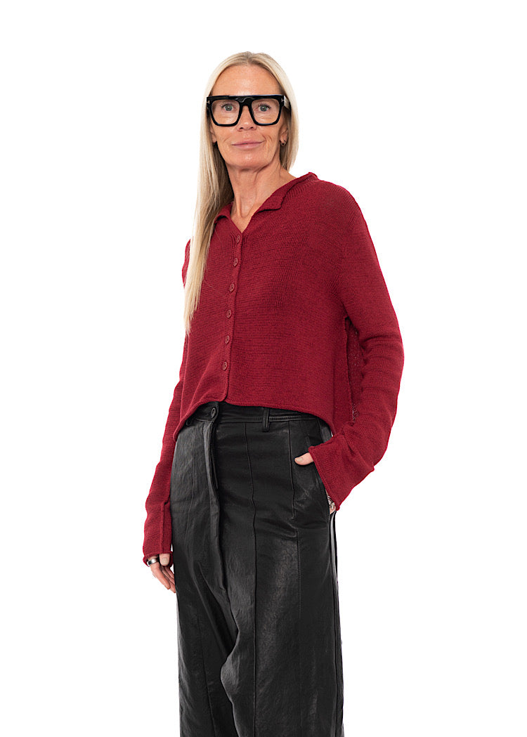 CROPPED LINEN-BLEND KNITTED CARDIGAN