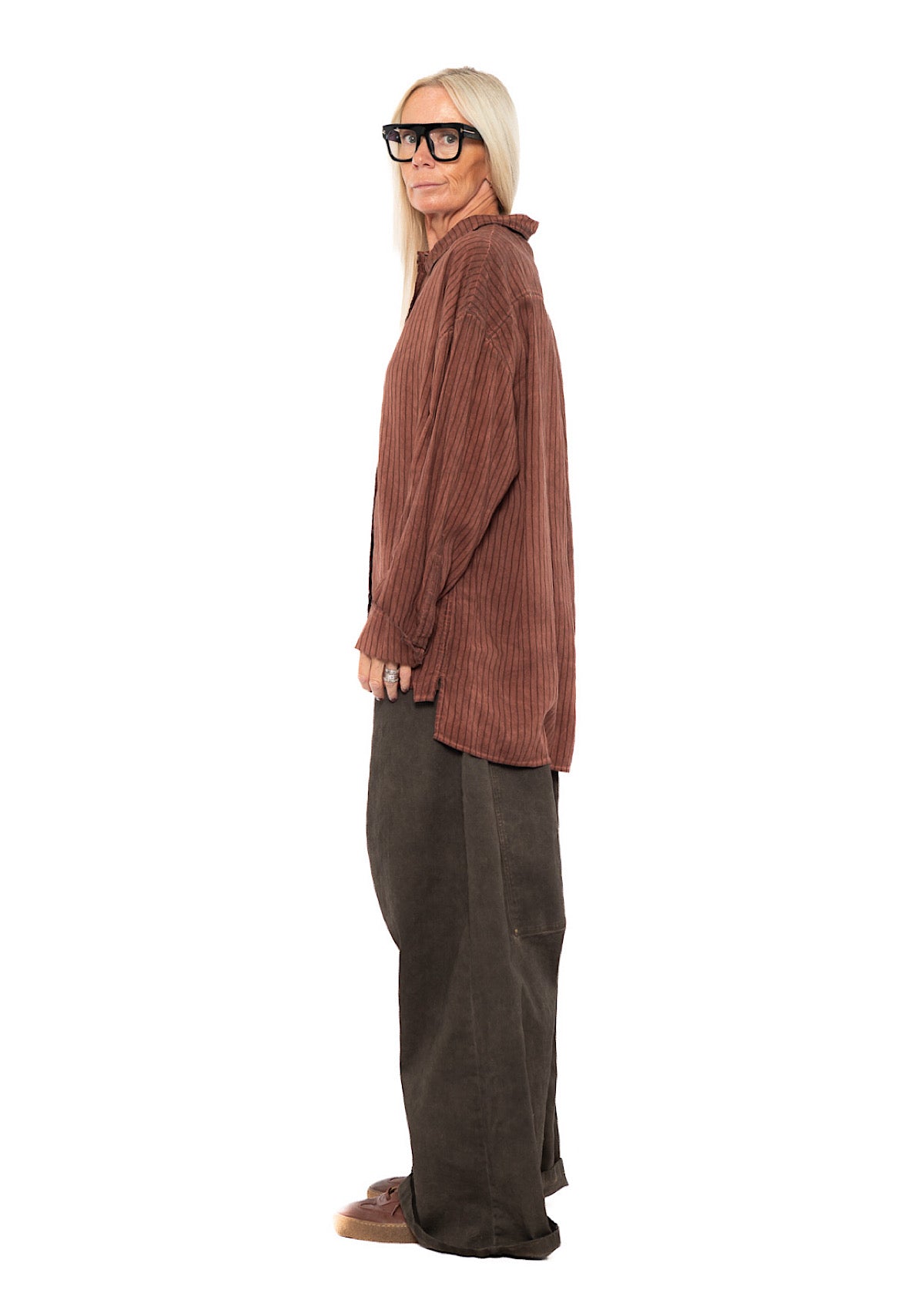 GARMENT-DYED SILK STRIPE SHIRT
