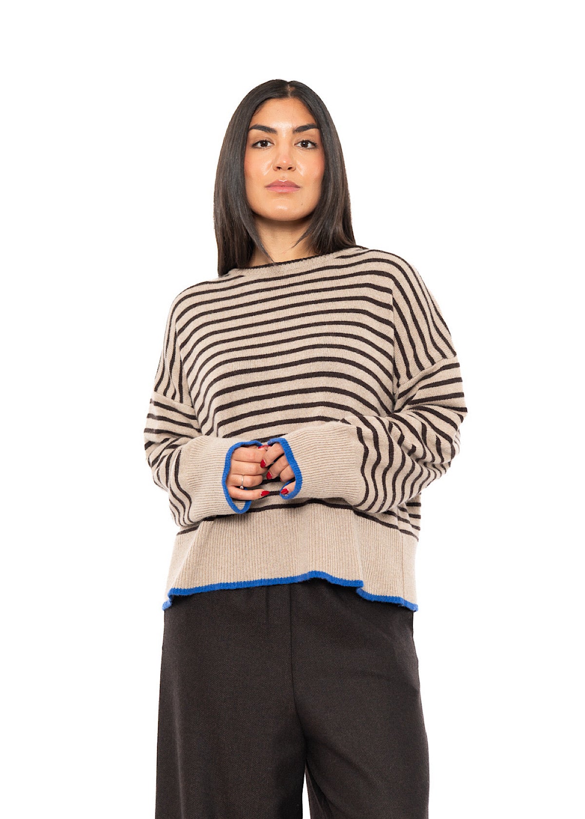 STRIPED CASHMERE-MIX PULLOVER