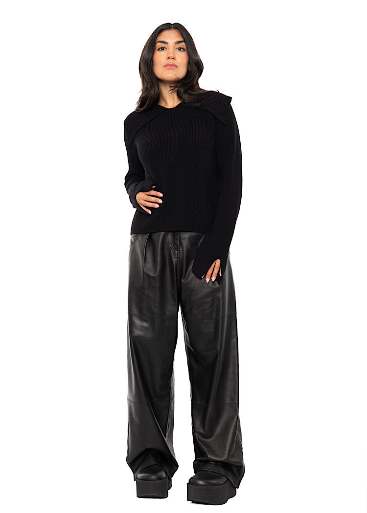 OPEN COLLAR MERINO WOOL PULLOVER