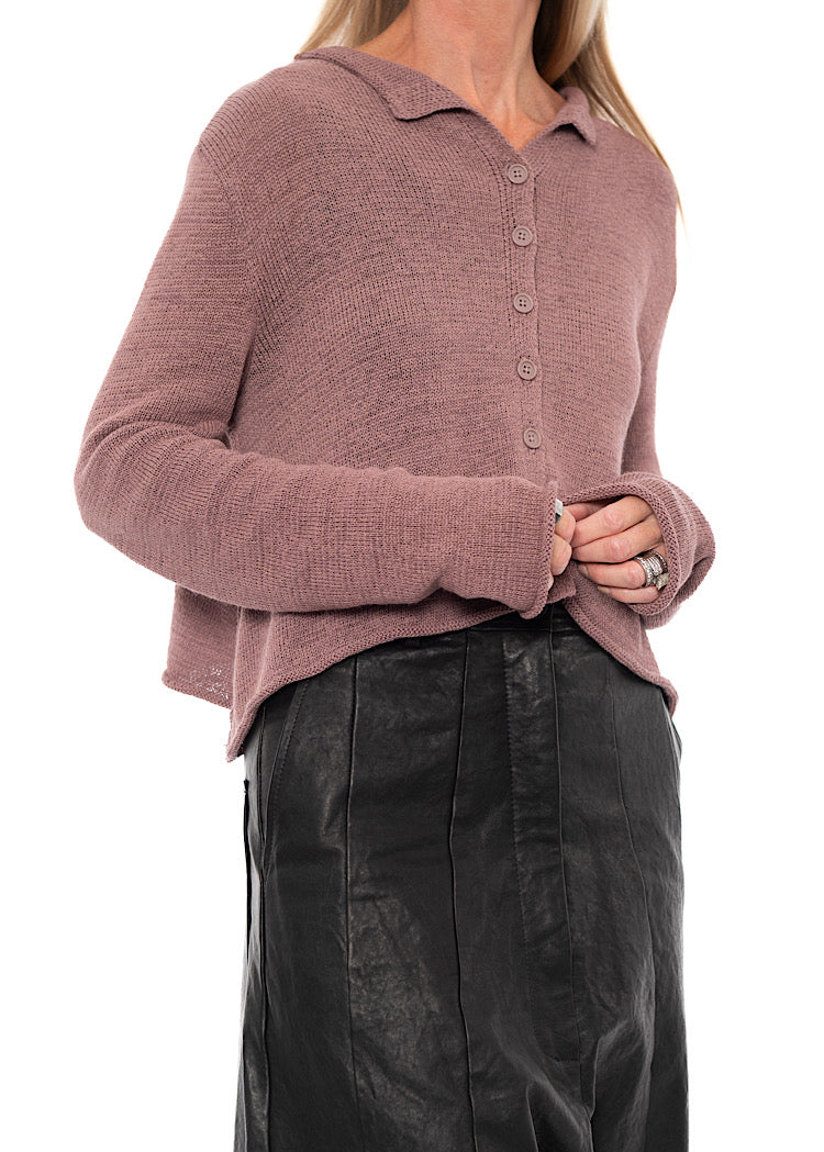 CROPPED LINEN-BLEND KNITTED CARDIGAN