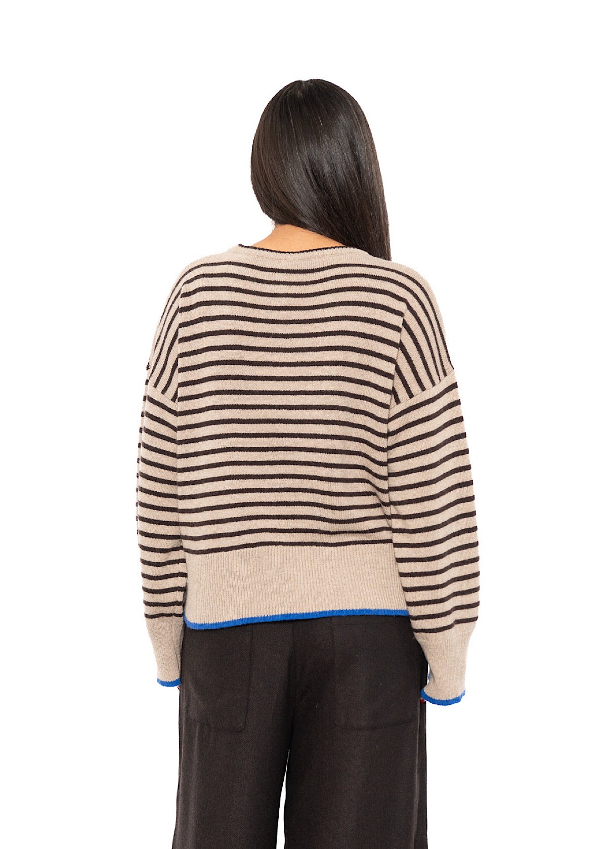 STRIPED CASHMERE-MIX PULLOVER