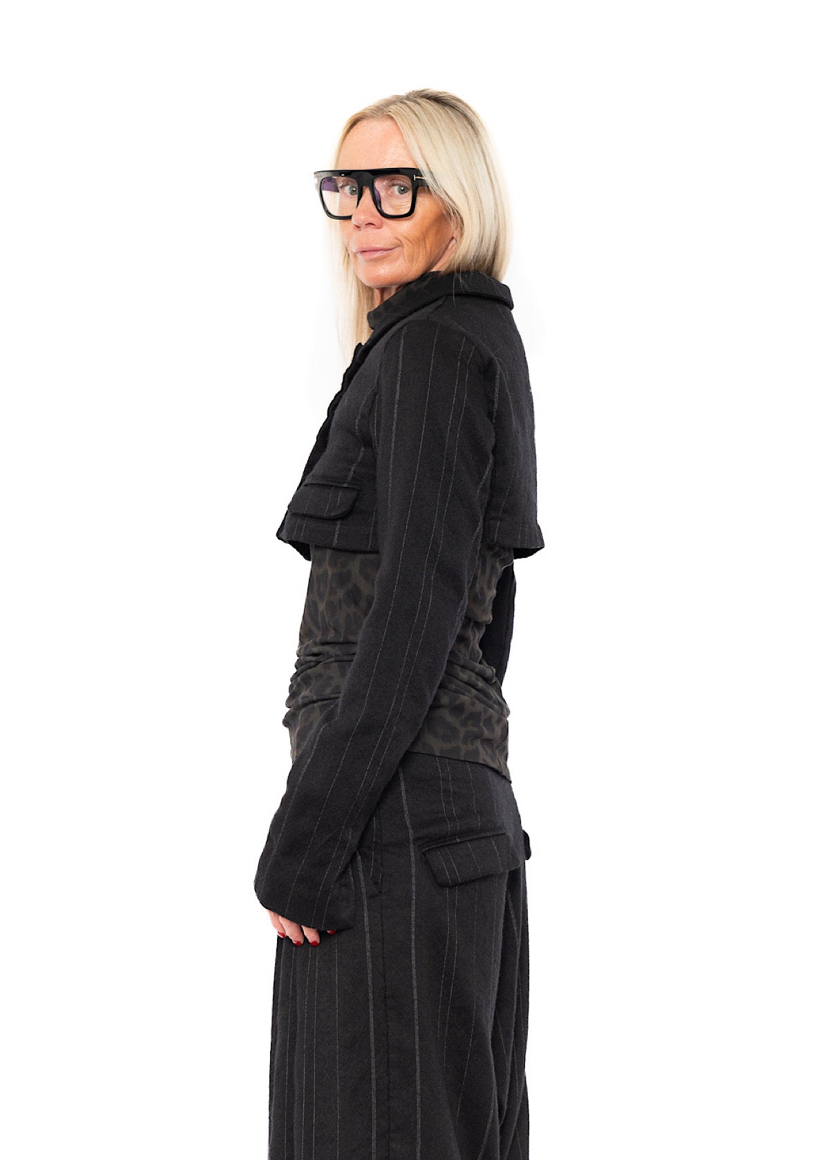 CROPPED PINSTRIPE WOOL JACKET