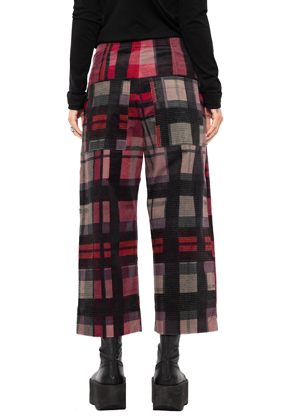WIDE-LEG CHECK VELVET TROUSER