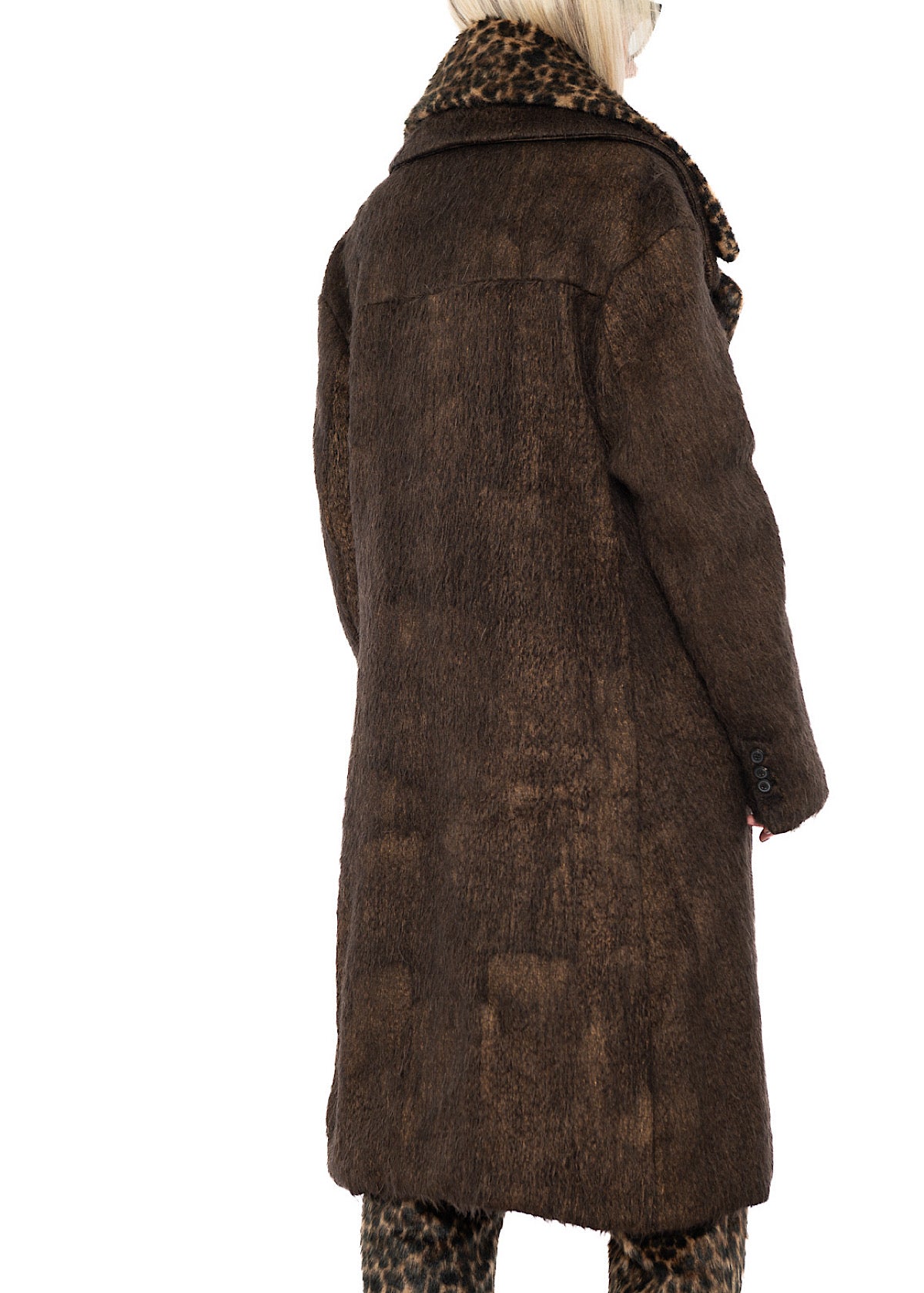 OVERSIZED LONG-HAIR WOOL COAT WITH DETACHABLE LEOPARD COLLAR