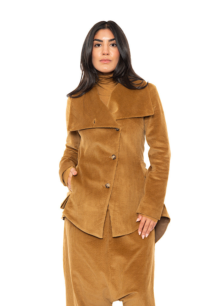 ASYMMETRIC STRETCH CORD VELVET JACKET