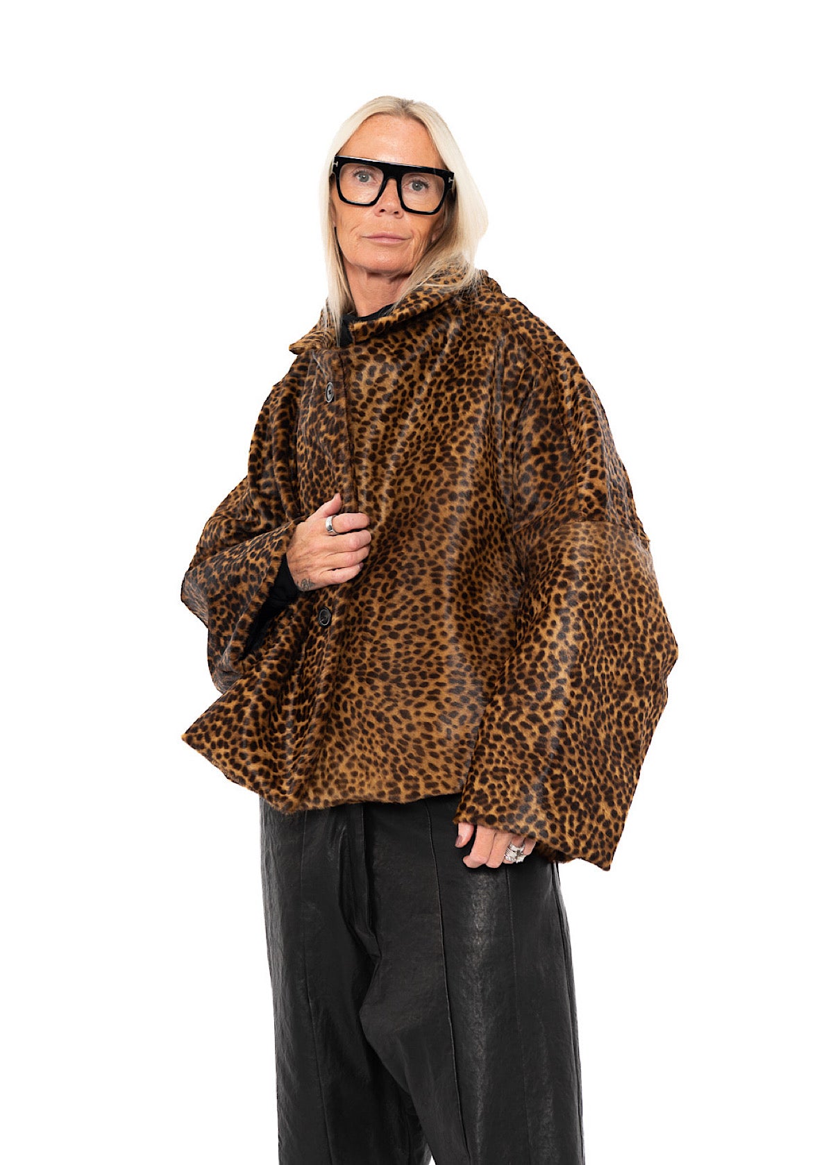 LEOPARD LEATHER COCOON JACKET