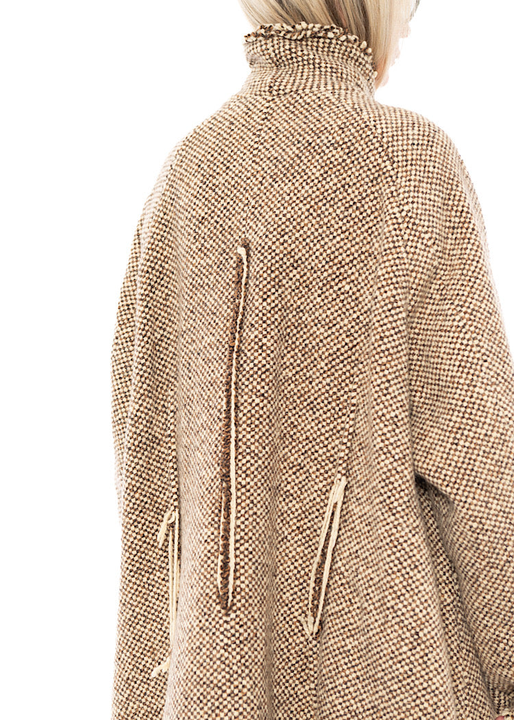 OVERSIZED DISTRESSED CHECK WOOL COAT