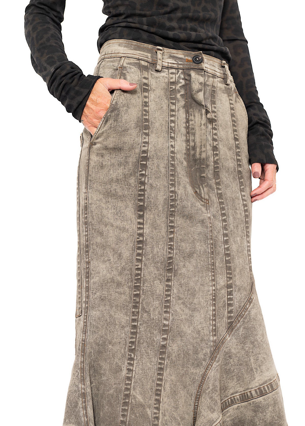 FISHTAIL STRETCH DENIM SKIRT