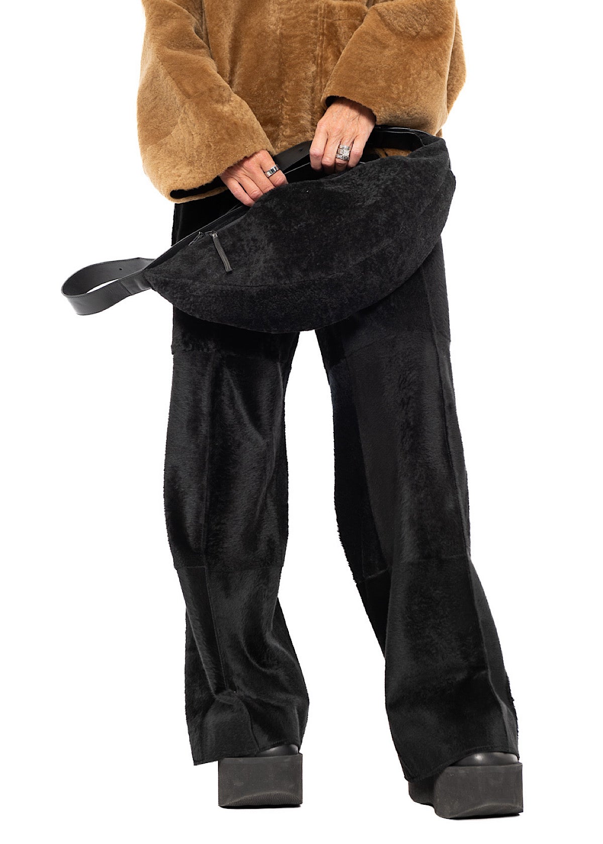 CROSSBODY FUR-FINISHED LEATHER BAG