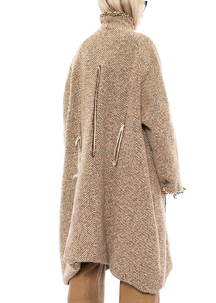 OVERSIZED DISTRESSED CHECK WOOL COAT