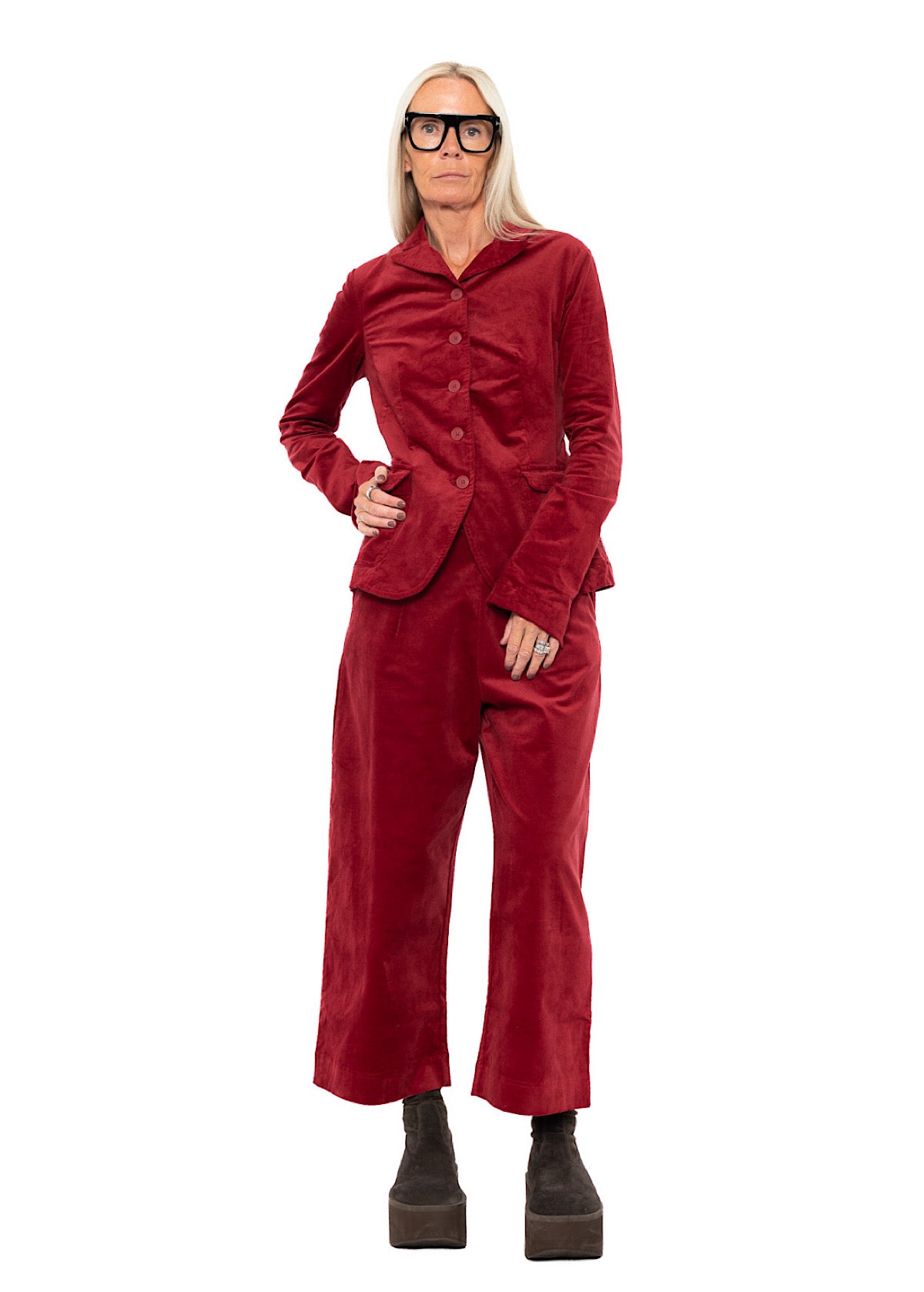 STRETCH-VELVET WIDE LEG TROUSER