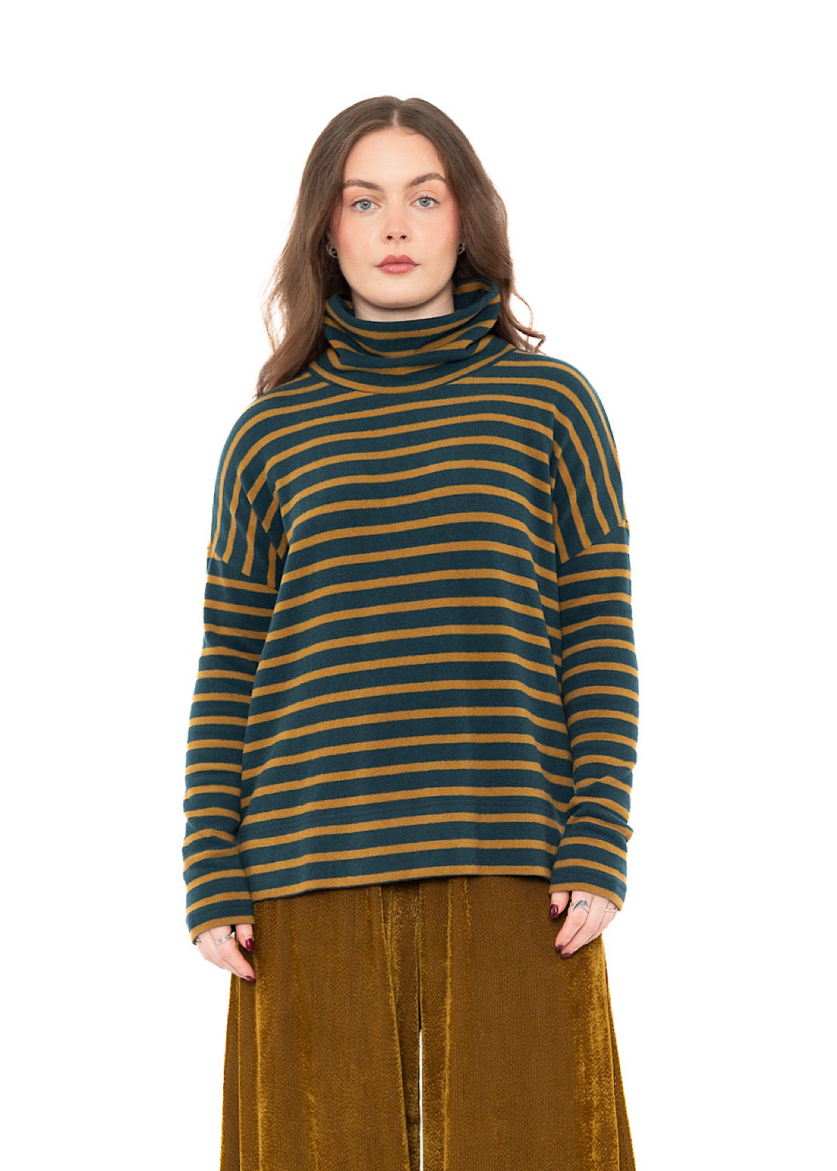 STRIPED COTTON-FLEECE JADE PULLOVER