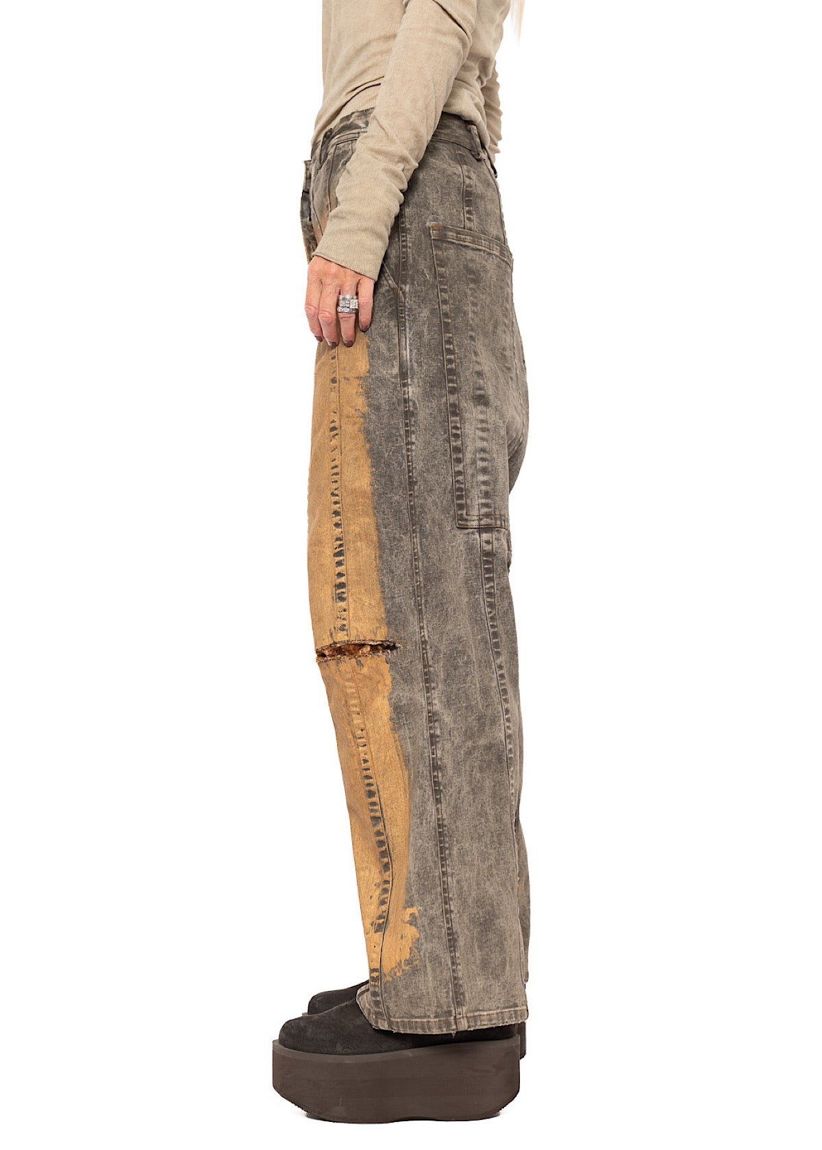 HAND-PAINTED GOLD DENIM TROUSER