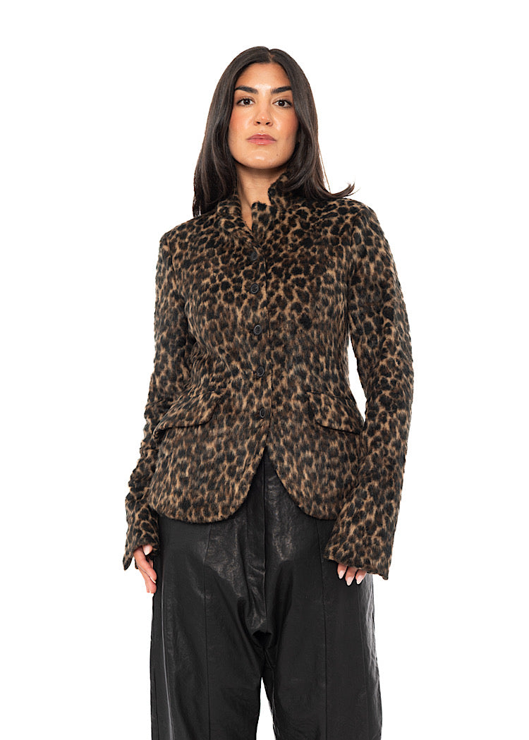 TAILORED FAUX FUR LEOPARD PRINT JACKET