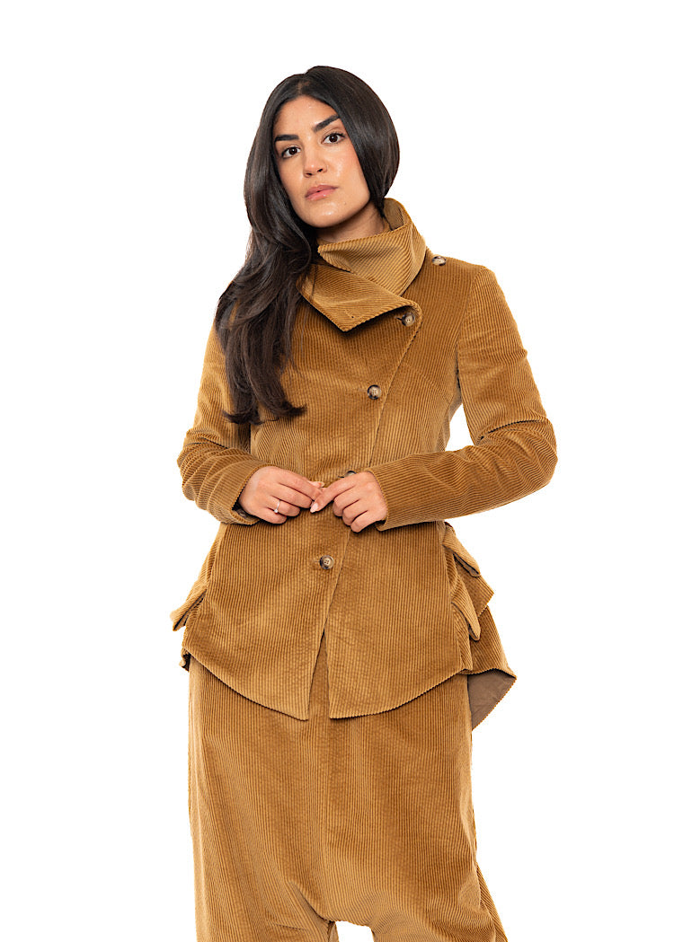 ASYMMETRIC STRETCH CORD VELVET JACKET