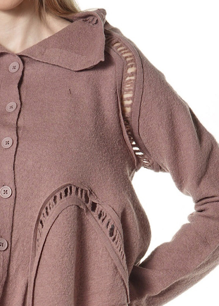 CROPPED BOILED WOOL CARDIGAN *BLACK* (Shown in CRYSTAL)