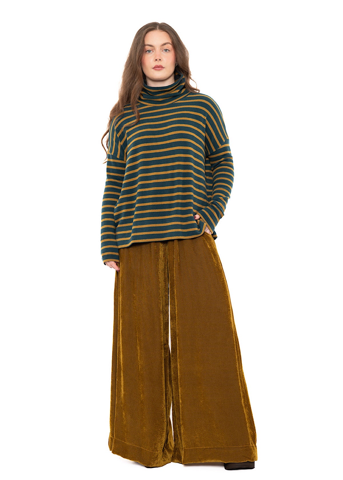 STRIPED COTTON-FLEECE JADE PULLOVER