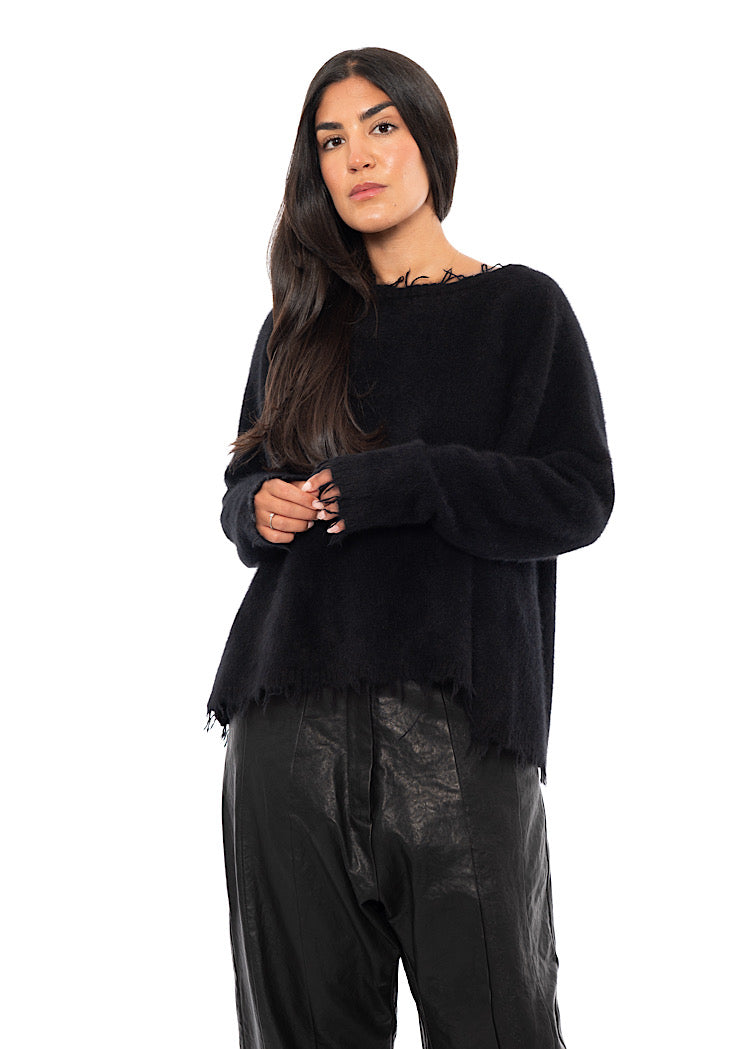 RELAXED FRAYED KNIT PULLOVER