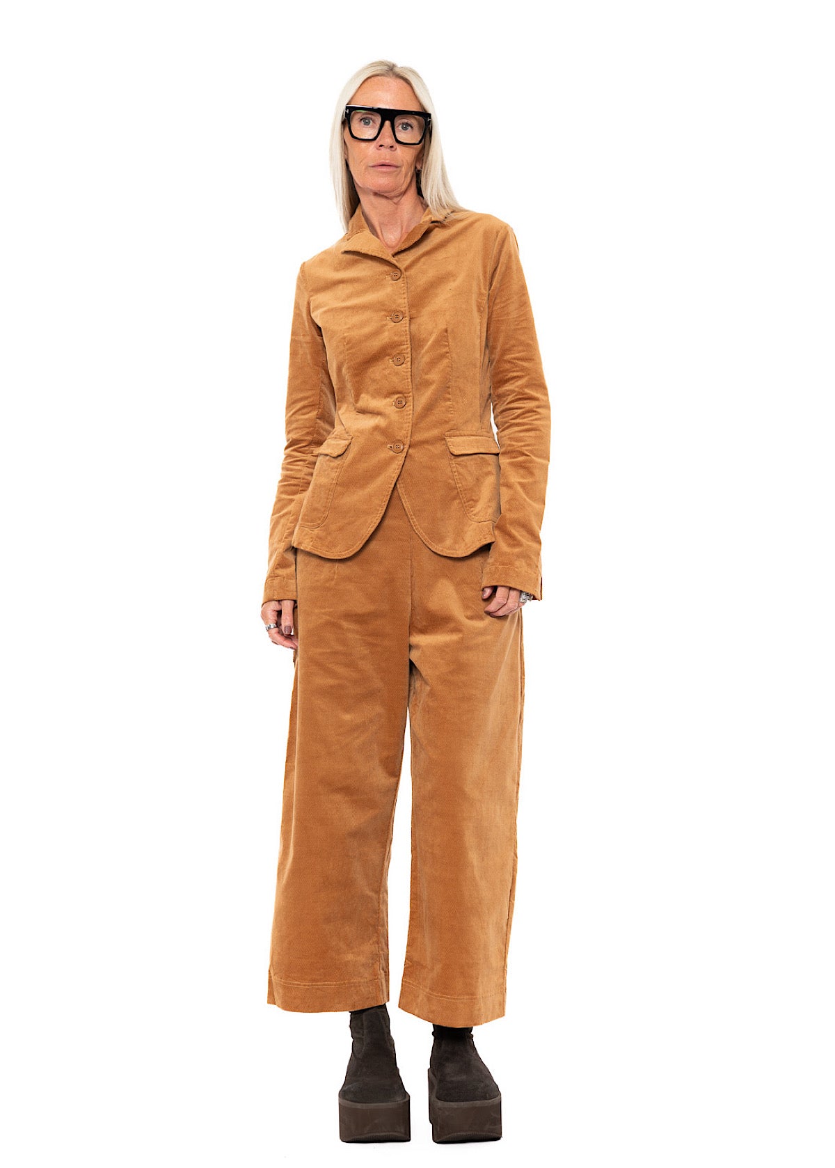 STRETCH-VELVET WIDE LEG TROUSER