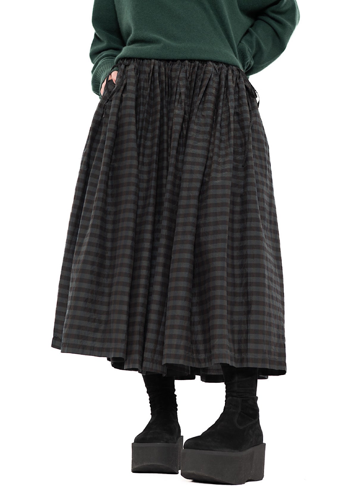 CHECKED COTTON-SILK SKIRT
