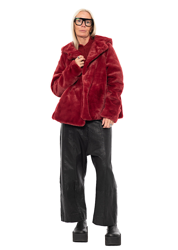 CROPPED HOODED FAUX FUR JACKET