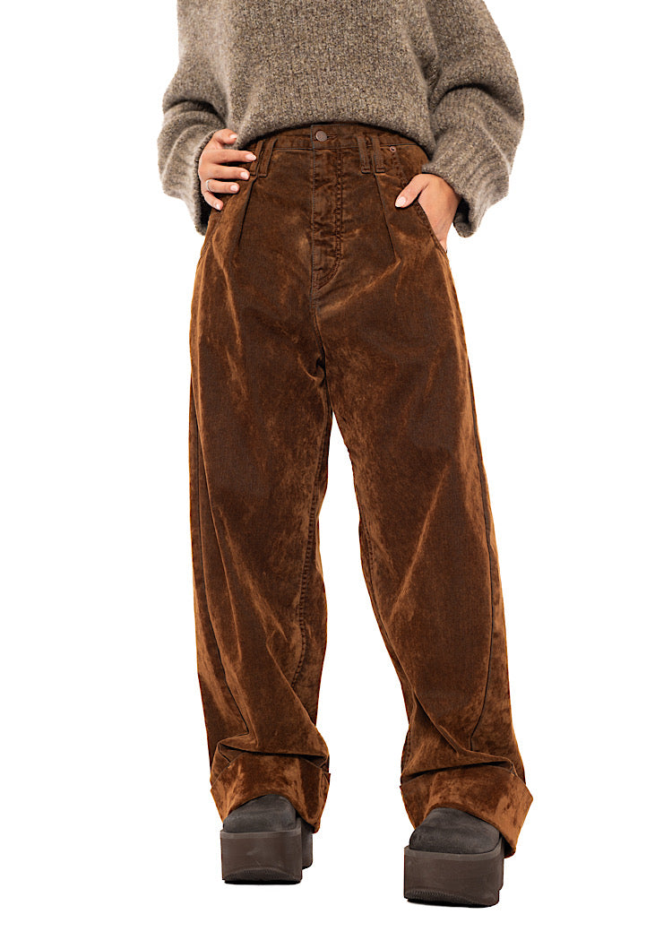 FLOCKED BARREL-LEG TROUSER