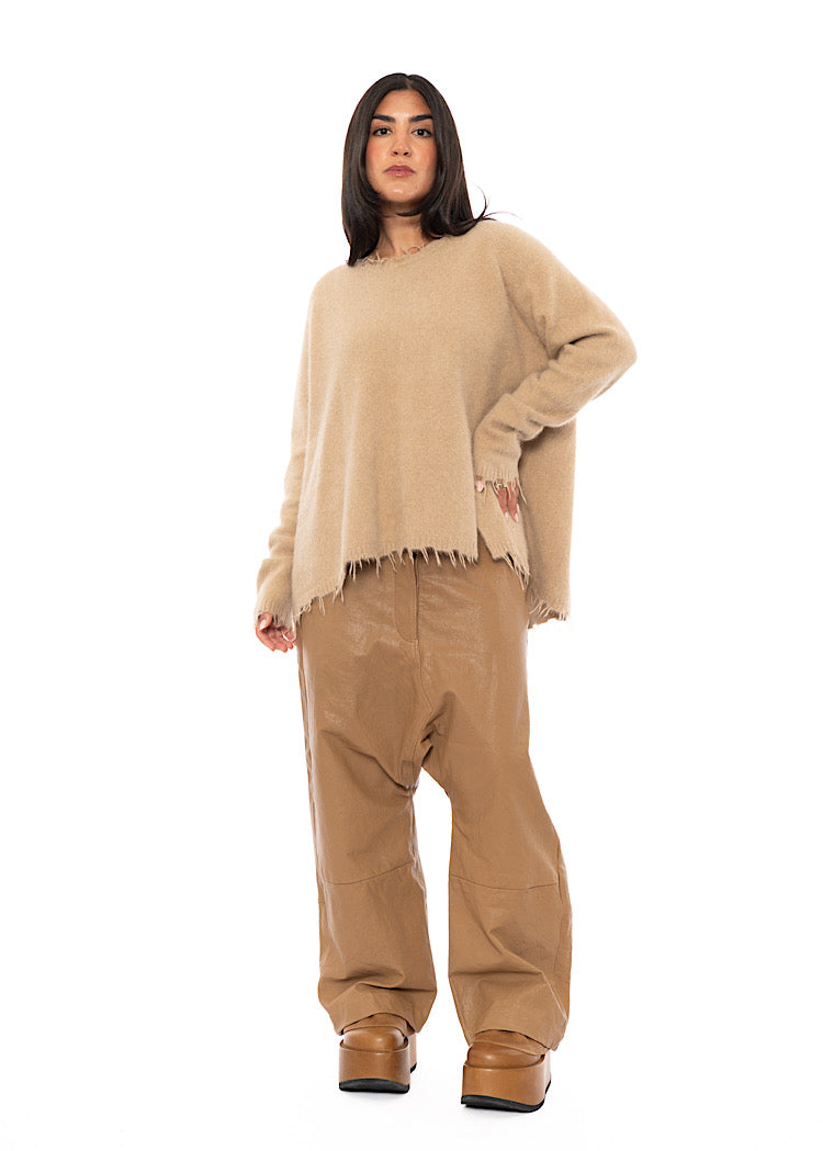 FRAYED FOX WOOL SILK PULLOVER