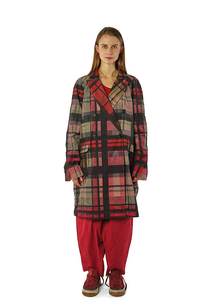 CL DOUBLE-BREASTED CHECK VELVET COAT