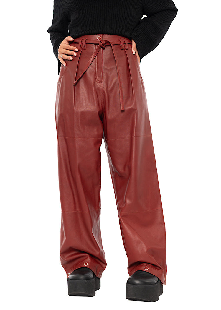 RELAXED WIDE LEG LEATHER TROUSER