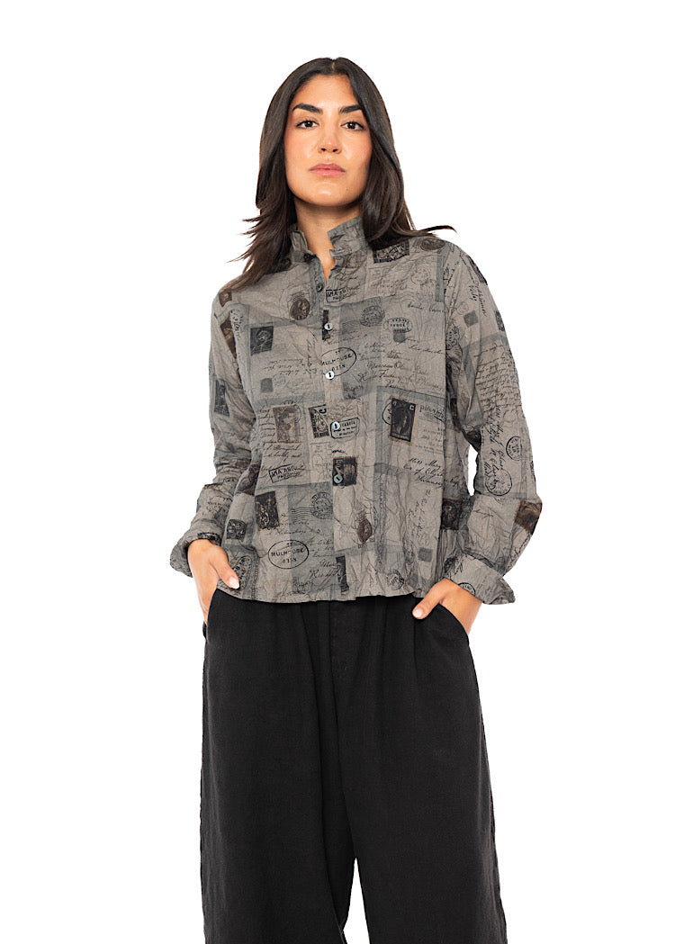 CRINKLE-COTTON TRAVEL PRINT SHIRT