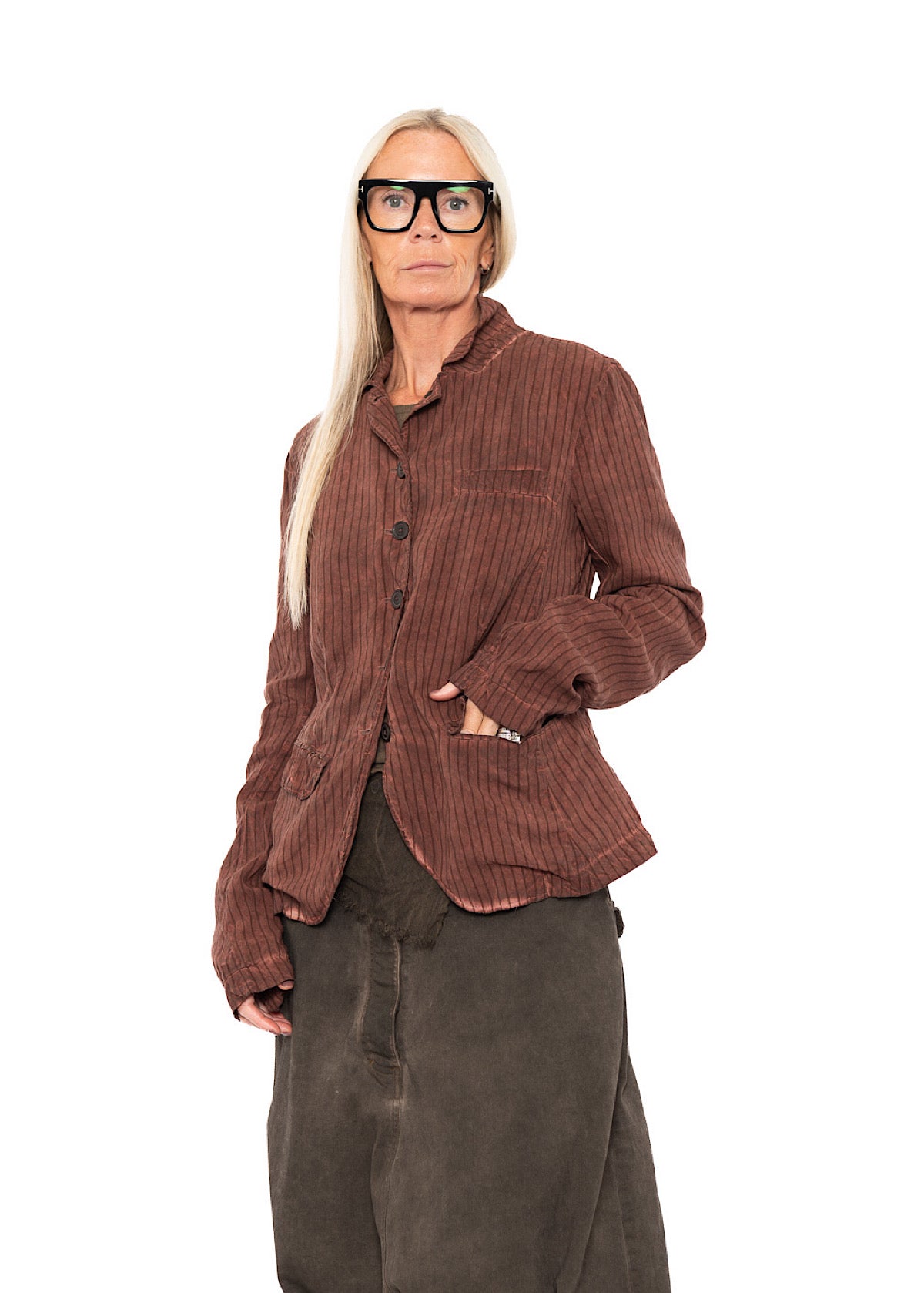 GARMENT-DYED SILK STRIPE JACKET