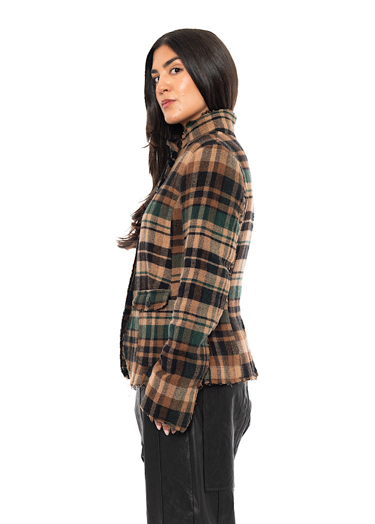TEXTURED CHECK WOOL BLEND JACKET