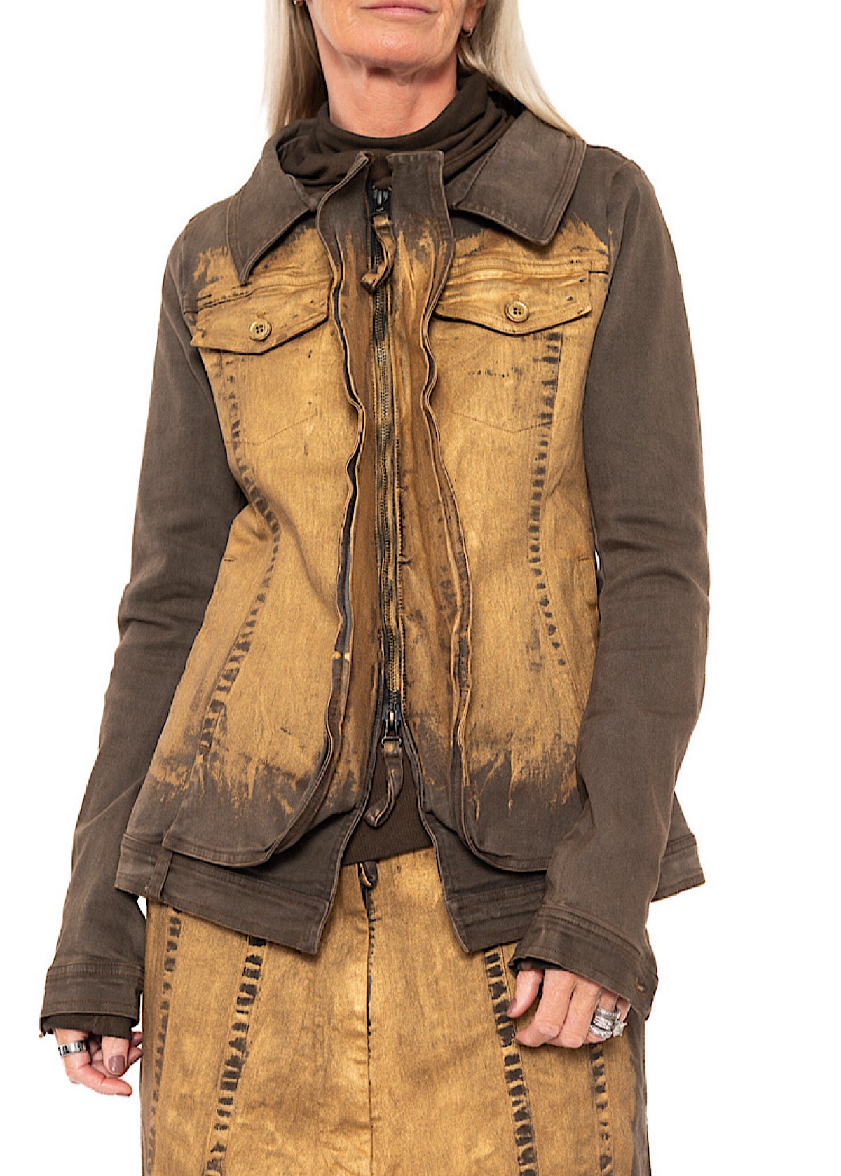 HAND-PAINTED GOLD STRETCH DENIM JACKET
