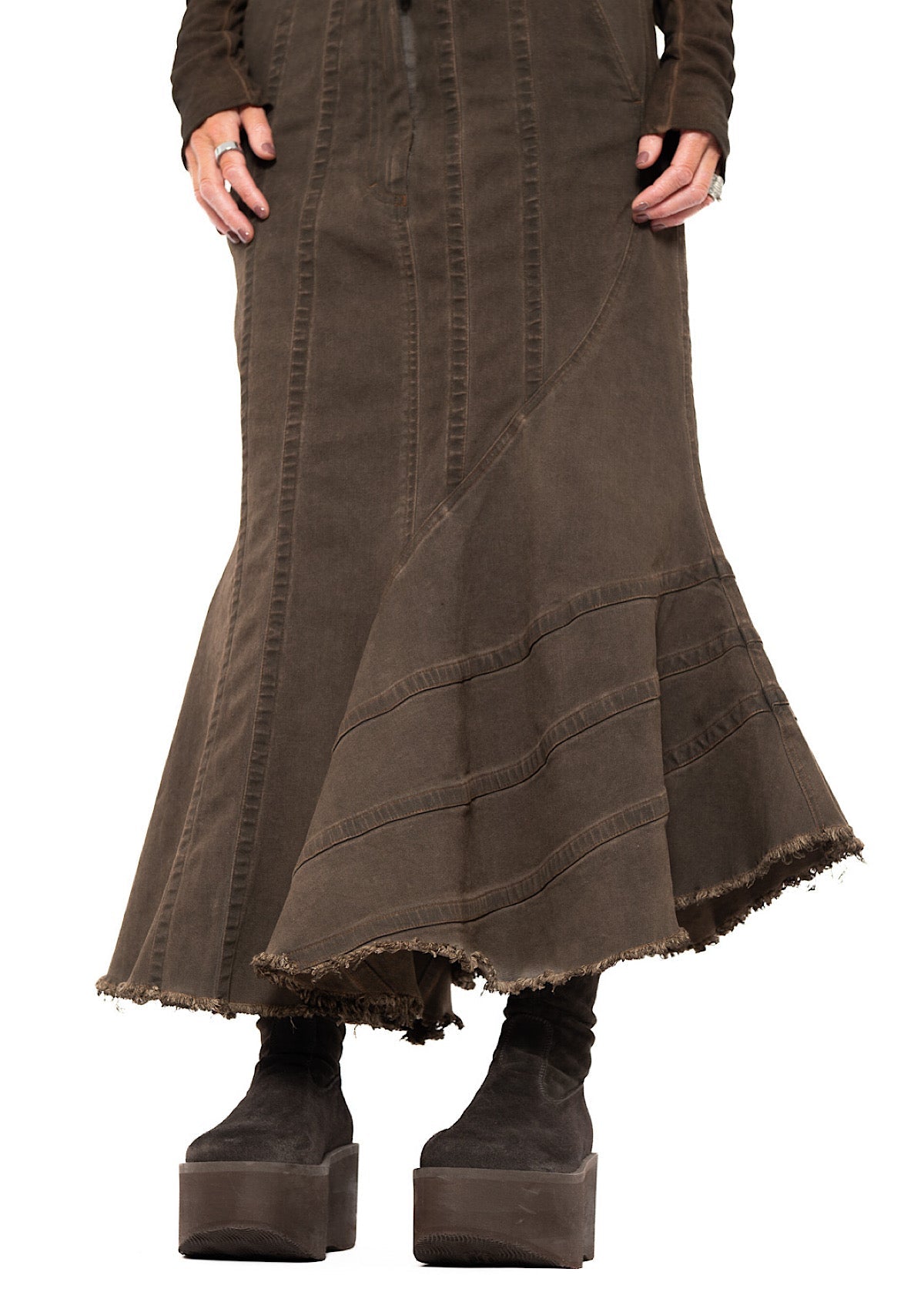 FISHTAIL STRETCH DENIM SKIRT