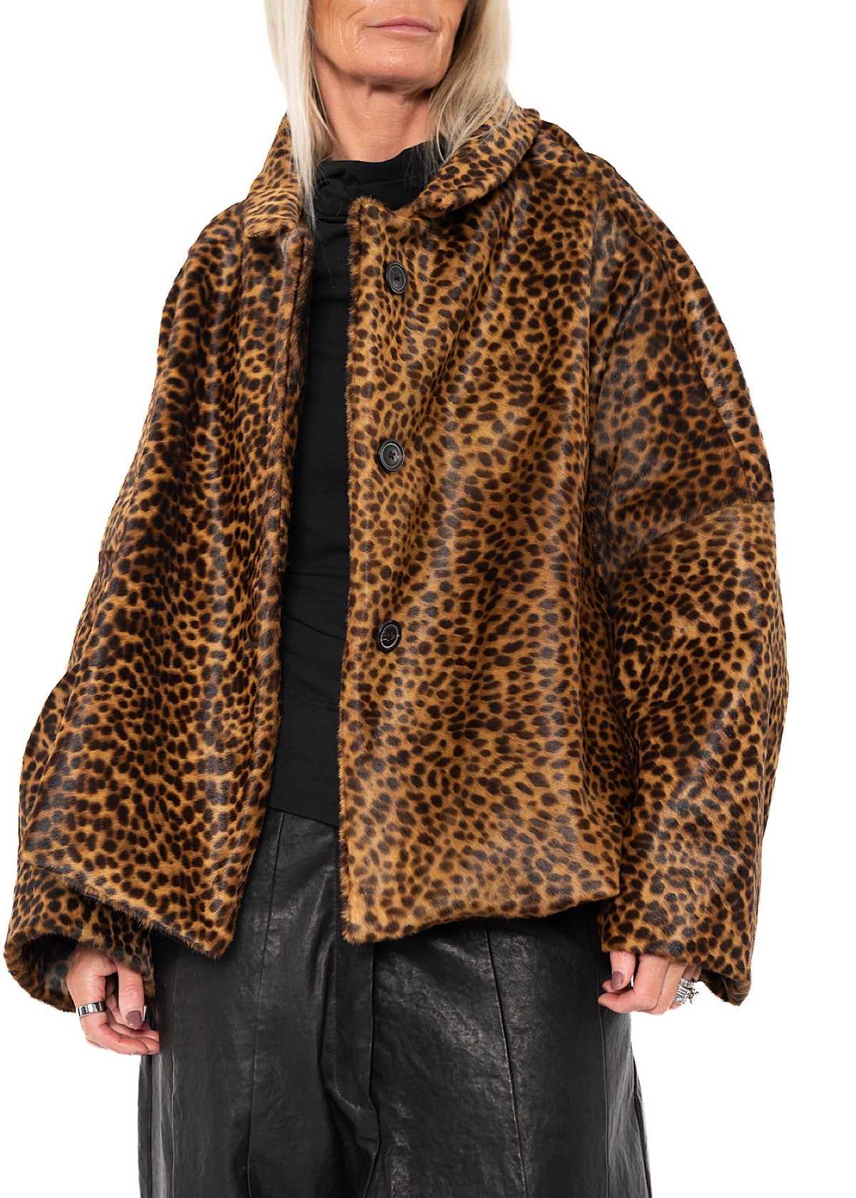 LEOPARD LEATHER COCOON JACKET